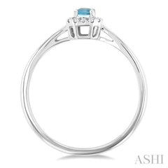 5x3 MM Octagonal Shape Aquamarine and 1/20 Ctw Round Cut Diamond Halo Semi-Precious Ring in 10K White Gold