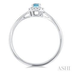 5x3 MM Octagonal Shape Aquamarine and 1/20 Ctw Single Cut Diamond Halo Semi-Precious Ring in 10K White Gold