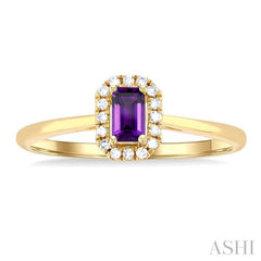 5x3 MM Octagonal Shape Amethyst and 1/20 Ctw Single Cut Diamond Halo Semi-Precious Ring in 14K Yellow Gold