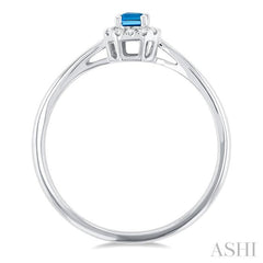5x3 MM Octagonal Shape Blue Topaz and 1/20 Ctw Single Cut Diamond Halo Semi-Precious Ring in 14K White Gold