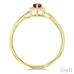 5x3 MM Pear Shape Ruby and 1/20 Ctw Round Cut Diamond Halo Precious Ring in 10K Yellow Gold