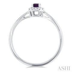 5x3 MM Octagonal Shape Amethyst and 1/20 Ctw Single Cut Diamond Halo Semi-Precious Ring in 10K White Gold