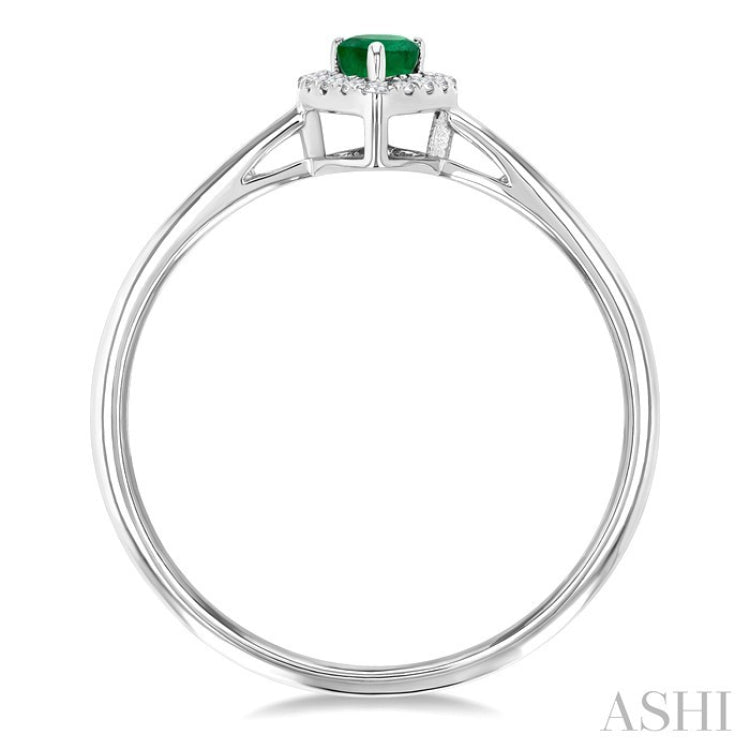 5x3 MM Pear Shape Emerald and 1/20 Ctw Round Cut Diamond Halo Precious Ring in 10K White Gold
