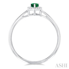 5x3 MM Pear Shape Emerald and 1/20 Ctw Single Cut Diamond Halo Precious Ring in 10K White Gold