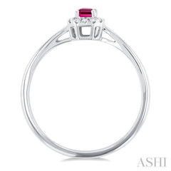 5x3 MM Octagonal Shape Pink Tourmaline and 1/20 Ctw Single Cut Diamond Halo Semi-Precious Ring in 14K White Gold