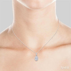5x3 MM Oval Shape White Topaz and 1/20 Ctw Round Cut Diamond Halo Semi-Precious Pendant with Chain in 10K White Gold