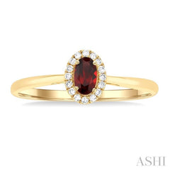 5x3 MM Oval Shape Garnet and 1/20 Ctw Single Cut Diamond Halo Semi-Precious Ring in 10K Yellow Gold