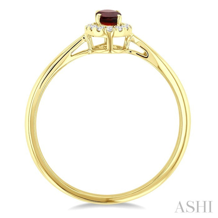 5x3 MM Oval Shape Garnet and 1/20 Ctw Round Cut Diamond Halo Semi-Precious Ring in 10K Yellow Gold