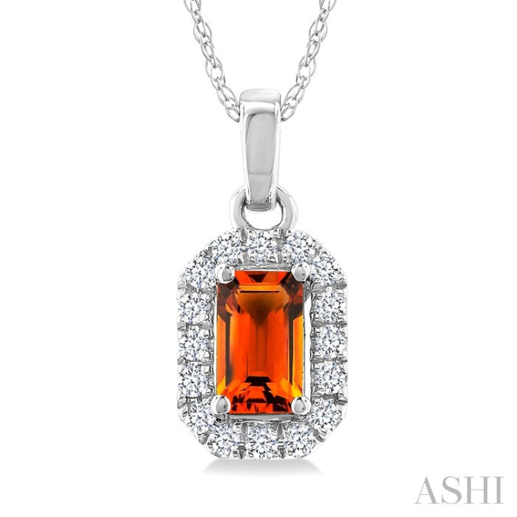 5x3 MM Octagonal Shape Citrine and 1/20 Ctw Round Cut Diamond Halo Semi-Precious Pendant with Chain in 10K White Gold