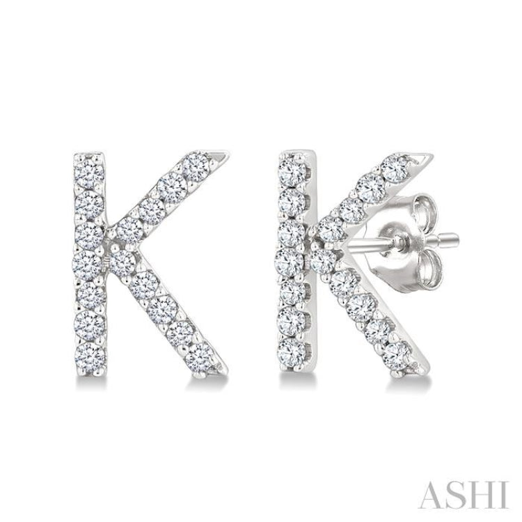 1/10 Ctw Initial 'K' Single Cut Diamond Earrings in 10K White Gold