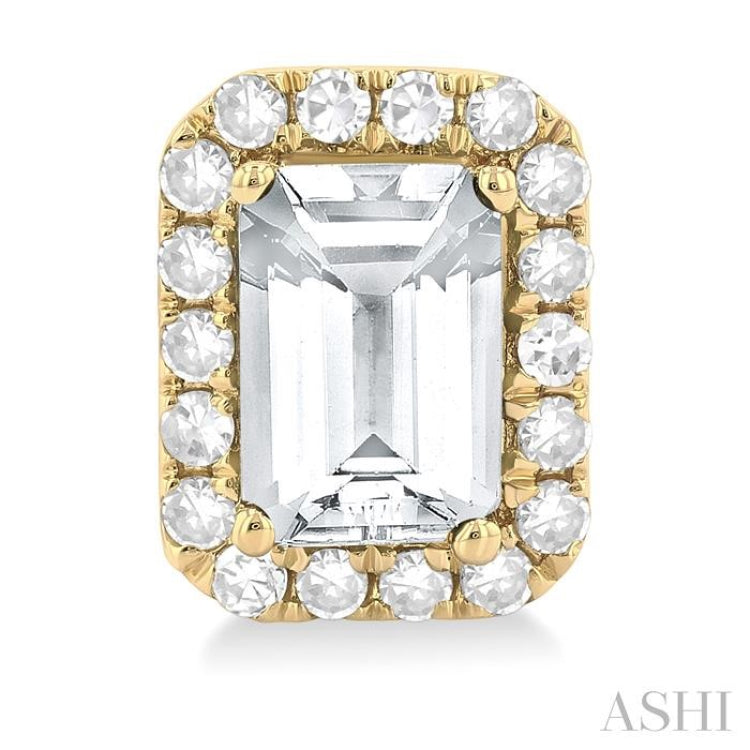 6x4 MM Octagonal Shape White Topaz and 1/4 Ctw Round Cut Diamond Halo Semi-Precious Stud Earrings in 14K Yellow Gold