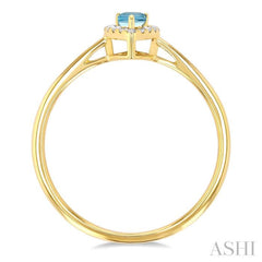 5x3 MM Pear Shape Aquamarine and 1/20 Ctw Single Cut Diamond Halo Semi-Precious Ring in 14K Yellow Gold