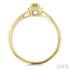 5x3 MM Octagonal Shape Peridot and 1/20 Ctw Single Cut Diamond Halo Semi-Precious Ring in 14K Yellow Gold