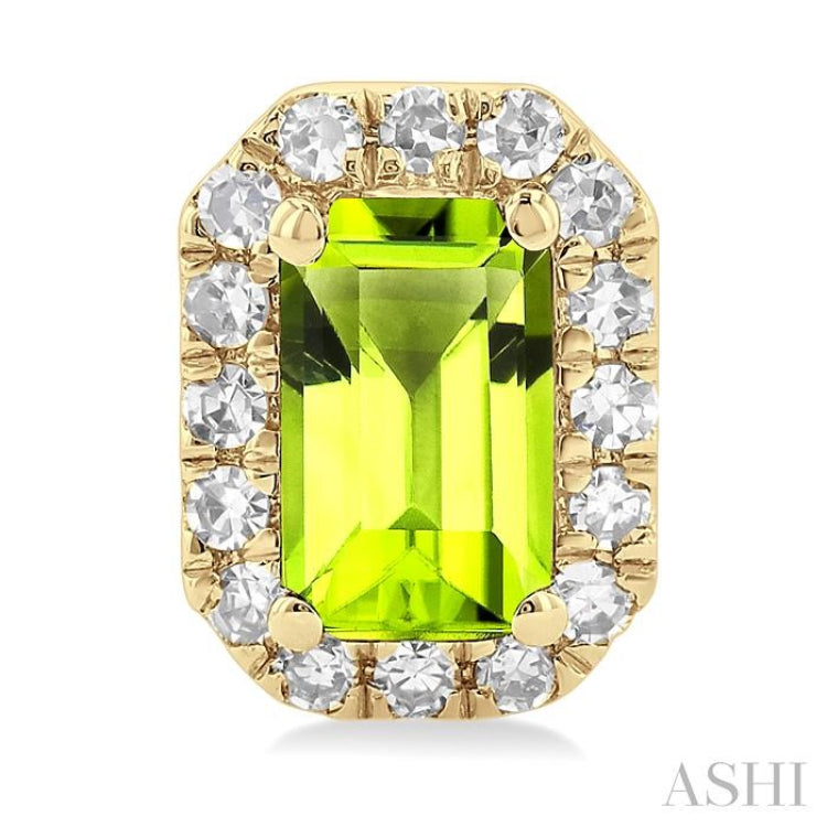 5x3 MM Octagonal Shape Peridot and 1/8 Ctw Single Cut Diamond Halo Semi-Precious Stud Earrings in 10K Yellow Gold