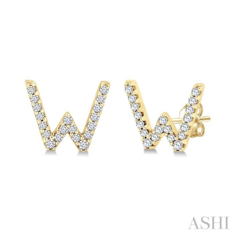 1/8 Ctw Initial 'W' Round Cut Diamond Earrings in 10K Yellow Gold