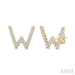 1/8 Ctw Initial 'W' Single Cut Diamond Earrings in 10K Yellow Gold