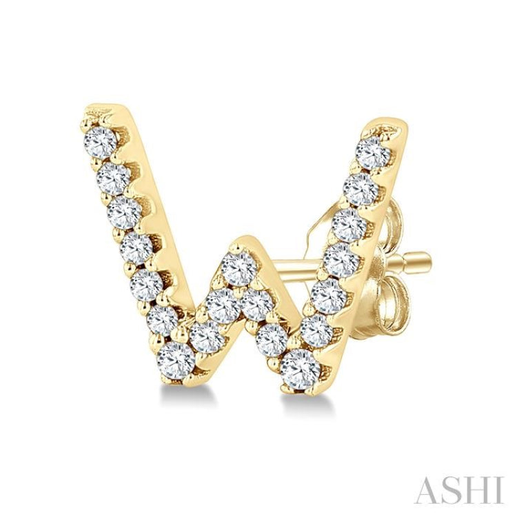 1/8 Ctw Initial 'W' Round Cut Diamond Earrings in 10K Yellow Gold