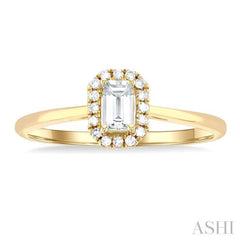 5x3 MM Octagonal Shape White Topaz and 1/20 Ctw Single Cut Diamond Halo Semi-Precious Ring in 14K Yellow Gold