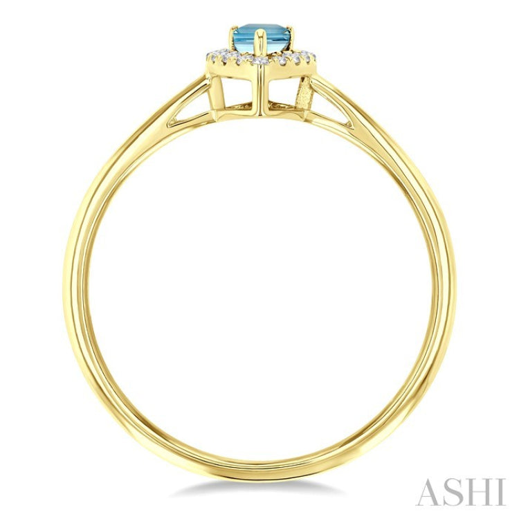 5x3 MM Pear Shape Aquamarine and 1/20 Ctw Round Cut Diamond Halo Semi-Precious Ring in 10K Yellow Gold