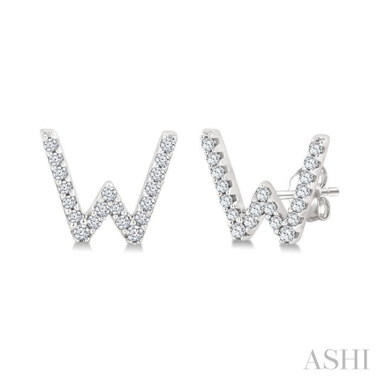 1/8 Ctw Initial 'W' Single Cut Diamond Earrings in 10K White Gold