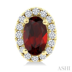 5x3 MM Oval Shape Garnet and 1/8 Ctw Round Cut Diamond Halo Semi-Precious Stud Earrings in 14K Yellow Gold