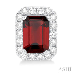 6x4 MM Octagonal Shape Garnet and 1/4 Ctw Round Cut Diamond Halo Semi-Precious Stud Earrings in 10K White Gold