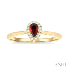 5x3 MM Pear Shape Garnet and 1/20 Ctw Single Cut Diamond Halo Semi-Precious Ring in 14K Yellow Gold
