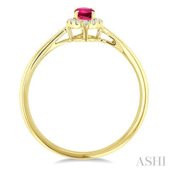 5x3 MM Oval Shape Pink Tourmaline and 1/20 Ctw Round Cut Diamond Halo Semi-Precious Ring in 10K Yellow Gold