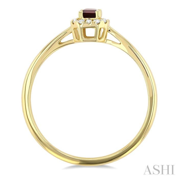 5x3 MM Octagonal Shape Garnet and 1/20 Ctw Single Cut Diamond Halo Semi-Precious Ring in 10K Yellow Gold