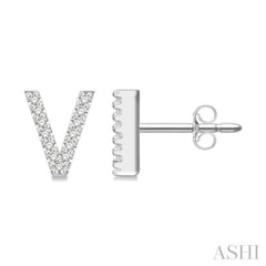 1/10 Ctw Initial 'V' Single Cut Diamond Earrings in 10K White Gold