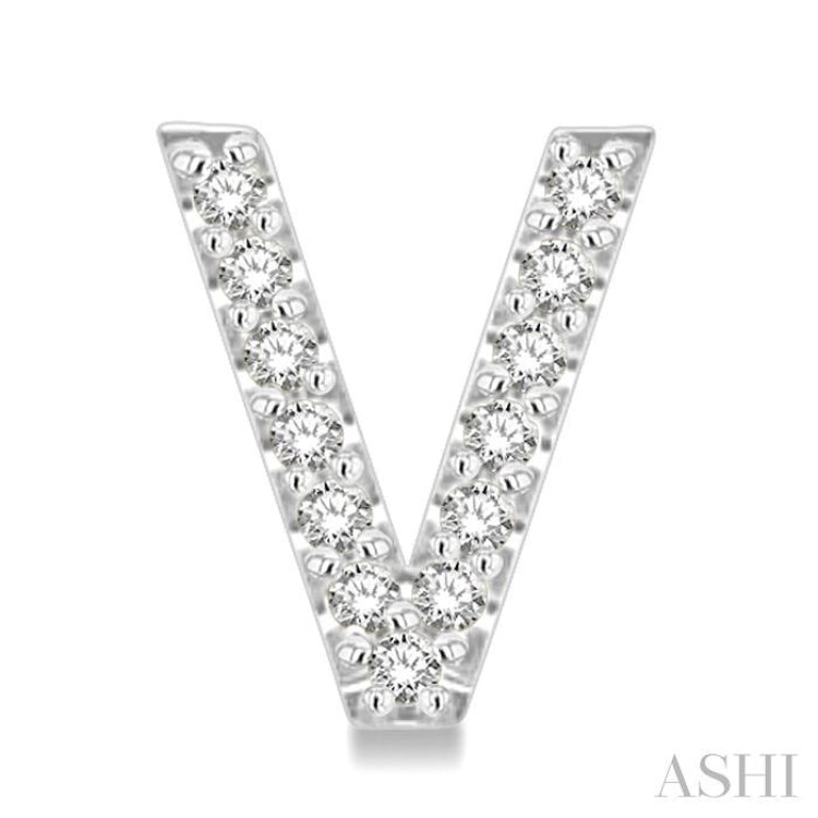 1/10 Ctw Initial 'V' Single Cut Diamond Earrings in 10K White Gold