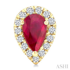 6x4 MM Pear Shape Ruby and 1/4 Ctw Round Cut Diamond Halo Precious Stud Earrings in 14K Yellow Gold