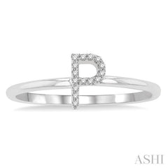 1/20 Ctw Initial 'P' Round Cut Diamond Fashion Ring in 10K White Gold