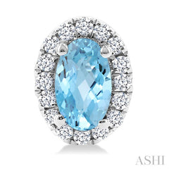 5x3 MM Oval Shape Aquamarine and 1/8 Ctw Round Cut Diamond Halo Semi-Precious Stud Earrings in 10K White Gold
