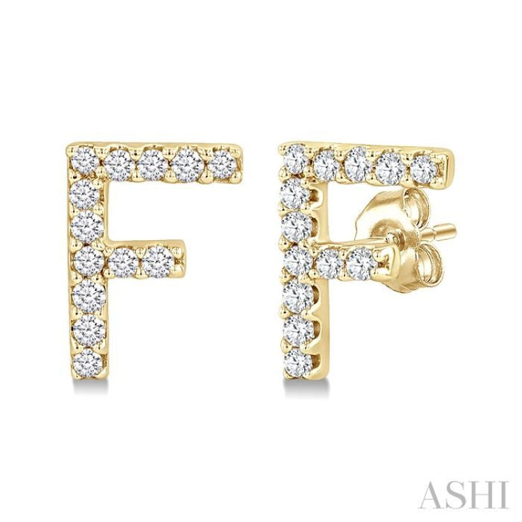 1/10 Ctw Initial 'F' Single Cut Diamond Earrings in 10K Yellow Gold
