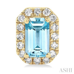 5x3 MM Octagonal Shape Aquamarine and 1/8 Ctw Round Cut Diamond Halo Semi-Precious Stud Earrings in 10K Yellow Gold