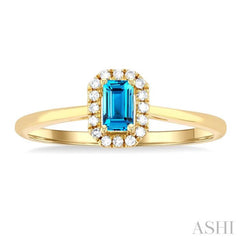 5x3 MM Octagonal Shape Blue Topaz and 1/20 Ctw Single Cut Diamond Halo Semi-Precious Ring in 10K Yellow Gold