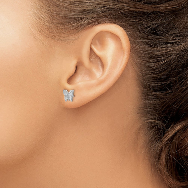 14k White Gold Polished Butterfly Post Earrings