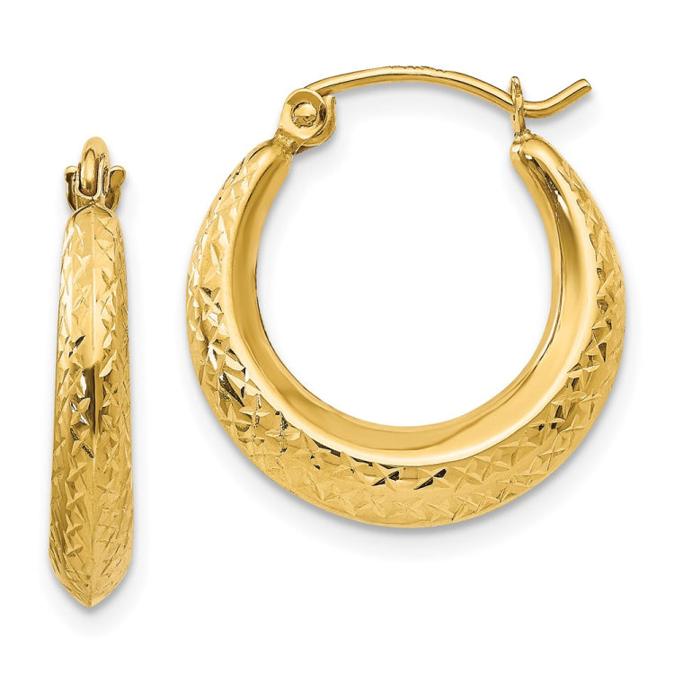 14k Madi K Textured 3x18mm Hollow Hoop Earrings