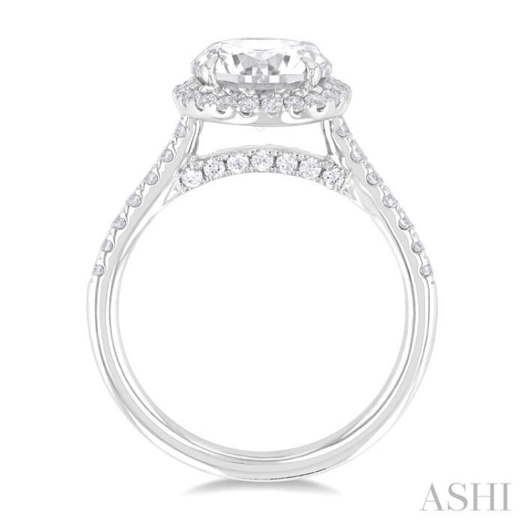 1/2 Ctw Circular Shape Round Cut Diamond Halo Semi-Mount Engagement Ring in 14K White Gold