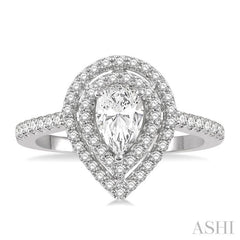 1/2 Ctw Pear Shape Engagement Ring with 1/4 Ct Pear Cut Center Stone in 14K White Gold