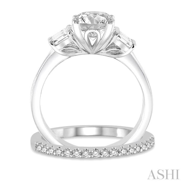 3/4 Ctw Diamond Wedding Set With 5/8 Ctw Baguette & Round Cut Engagement Ring and 1/6 Ctw Round Cut Diamond Wedding Band in 14K White Gold