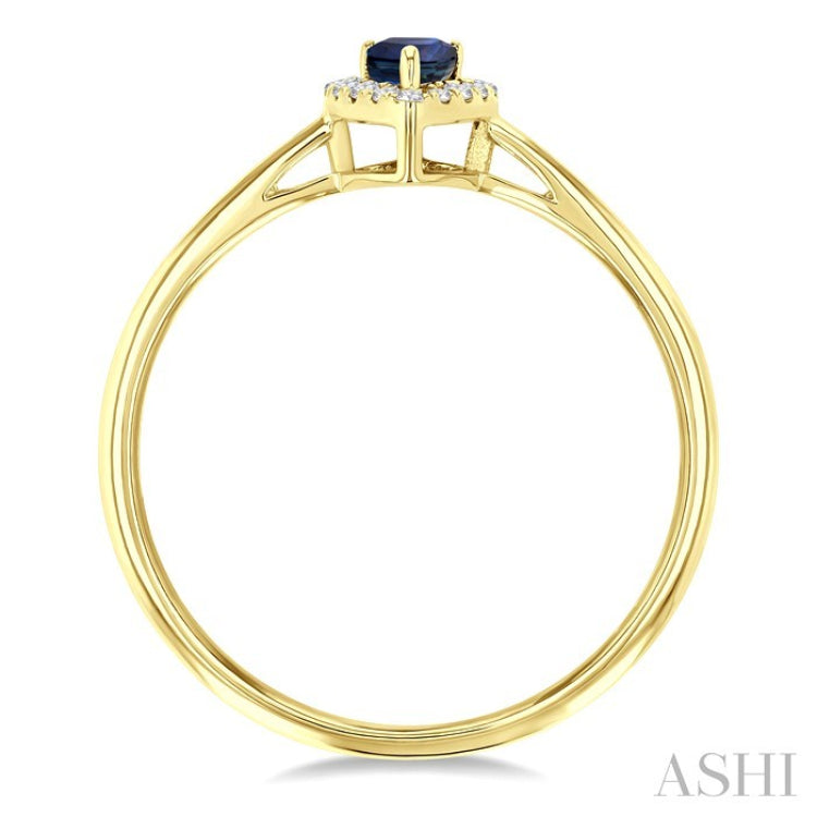 5x3 MM Pear Shape Sapphire and 1/20 Ctw Round Cut Diamond Halo Precious Ring in 10K Yellow Gold