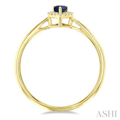 5x3 MM Pear Shape Sapphire and 1/20 Ctw Round Cut Diamond Halo Precious Ring in 10K Yellow Gold