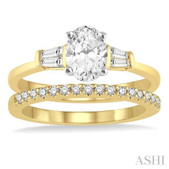 3/4 Ctw Diamond Wedding Set With 5/8 Ctw Baguette & Oval Cut Engagement Ring and 1/6 Ctw Round Cut Diamond Wedding Band in 14K Yellow and White Gold