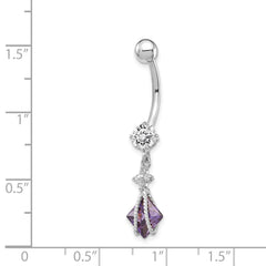 10k White Gold Square Amethyst and CZ Belly Dangle