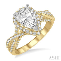 1/2 Ctw Pear Shape Criss-Cross Shank Round Cut Diamond Semi-Mount Engagement Ring in 14K Yellow and White gold