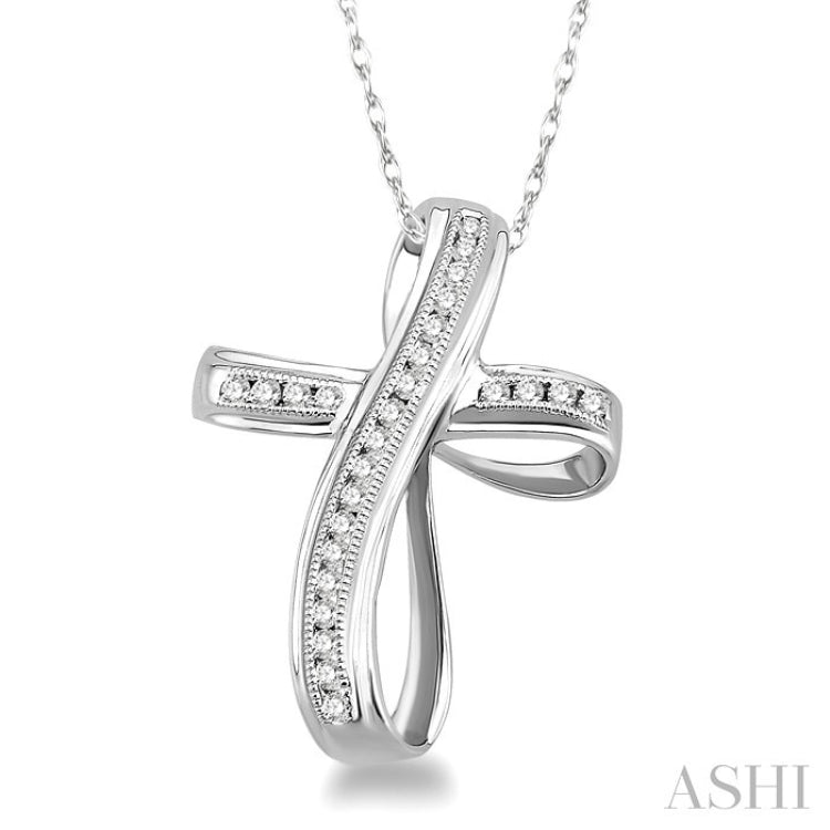 1/4 Ctw Channel Set Round Cut Diamond Cross Pendant in 10K White Gold with Chain