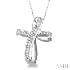 1/4 Ctw Channel Set Round Cut Diamond Cross Pendant in 10K White Gold with Chain