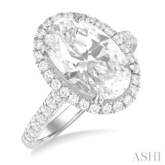 3/4 Ctw Oval Shape Round Cut Diamond Halo Semi-Mount Engagement Ring in 14K White Gold